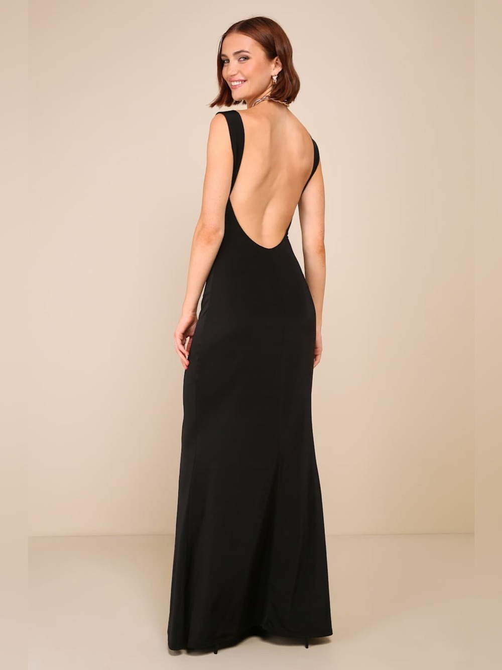 Lulu’s Inspiring Glamour Black Backless Column Maxi Dress